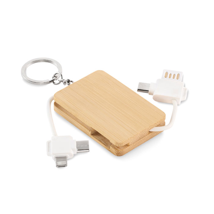 Bamboo key ring charging cable