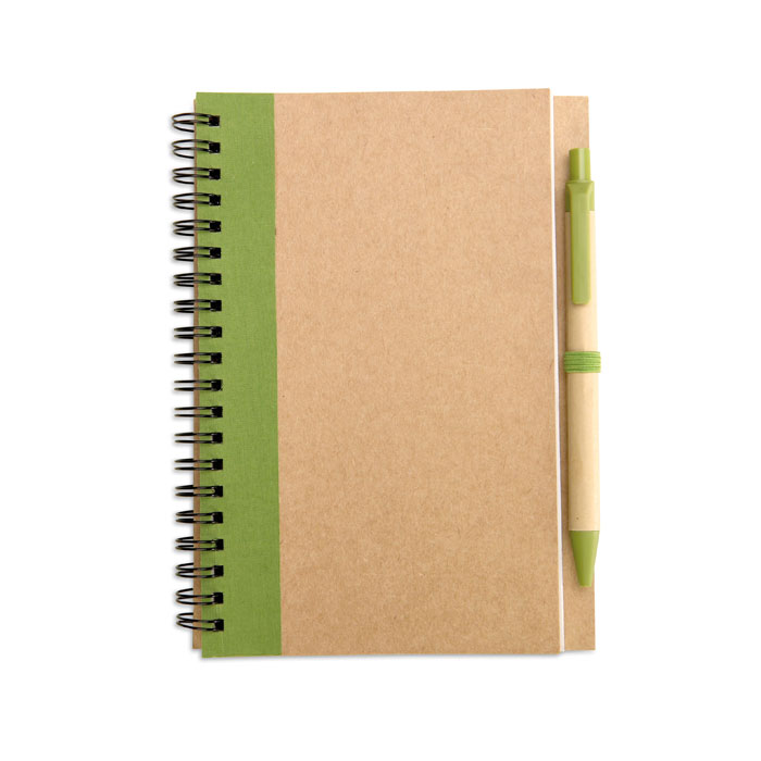 Recycled paper notebook with matching pen